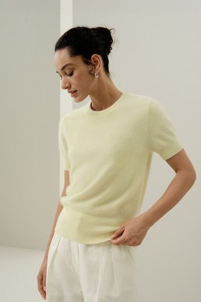 Luxuriöser Gebürsteter Kaschmir Kurzarm-Pullover für Damen