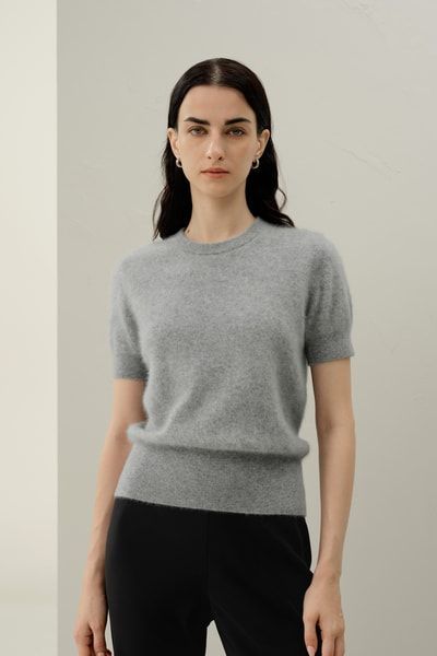 Luxuriöser Gebürsteter Kaschmir Kurzarm-Pullover für Damen