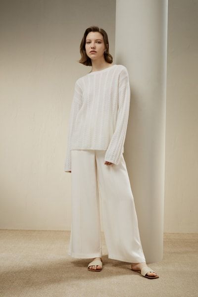 Halbtransparenter Zopfstrickpullover aus Baby-Kaschmir