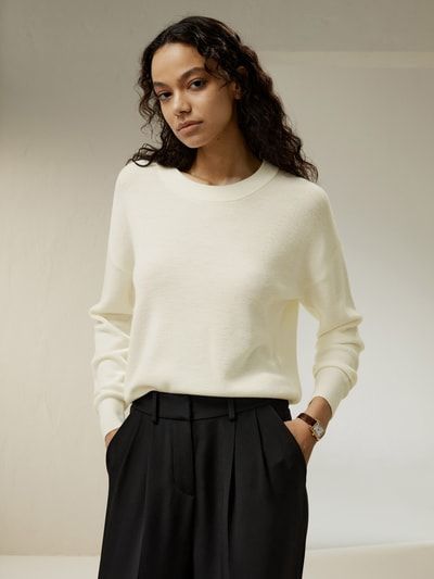 Ultrafeiner Merinowolle Pullover mit Rundhalsausschnitt