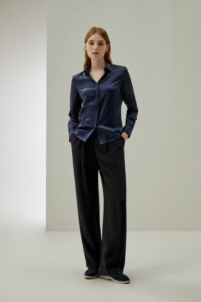 Basic Seidenhemd mit Verdeckter Knopfleiste Langarm