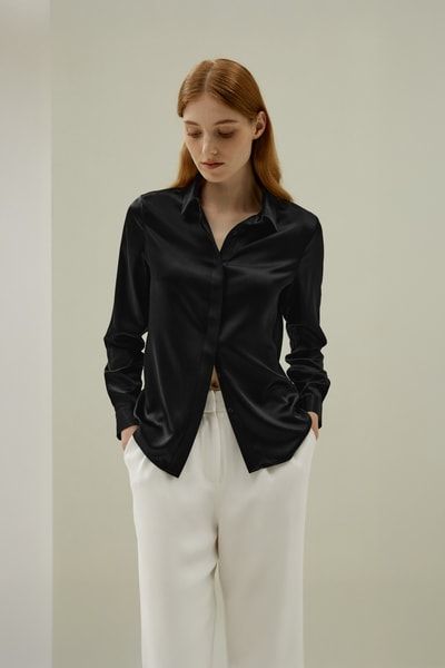 Basic Seidenhemd mit Verdeckter Knopfleiste Langarm