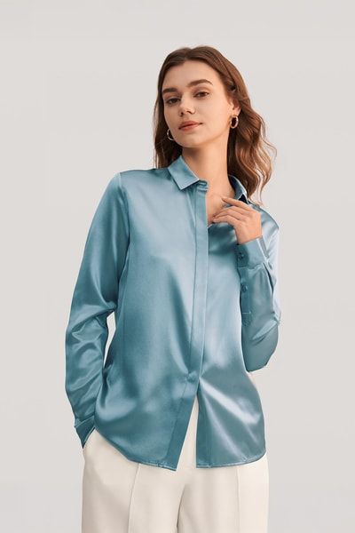 Basic Seidenhemd mit Verdeckter Knopfleiste Langarm
