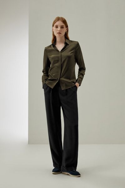 Basic Seidenhemd mit Verdeckter Knopfleiste Langarm