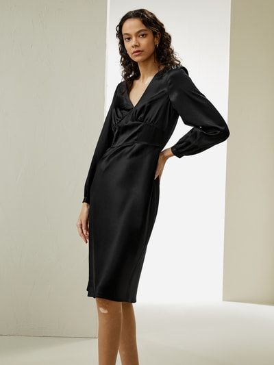 LILYSILK X SONIA Seidentailliertes Kleid mit V-Ausschnitt