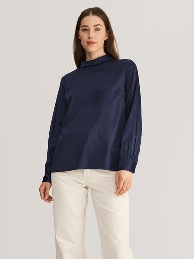 Damen Seiden Bluse | Bequemer Stehkragen Lange Ärmel