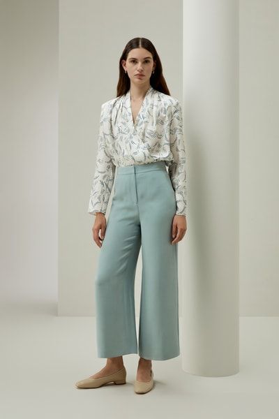 Seiden-Breitbein-Hose mit mittlerer Taille