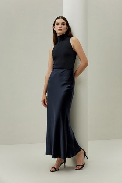 Doppelseitige Seidencharmeuse-Maxi-Rock