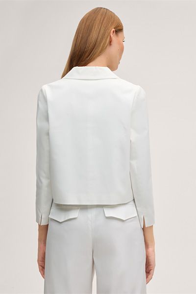 Ecru Baumwollstretch-Blazerjacke mit klassischem Kragen