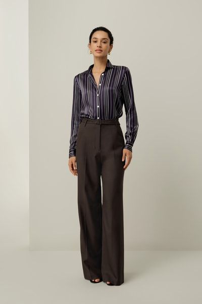 Luxuriöse Hochtaillierte Weite-Bein Hose aus Seiden-Wolle-Mischung