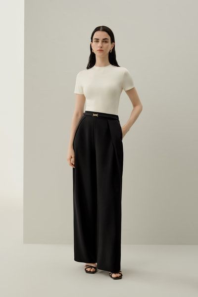 Stretch Schwere-Gewicht Seiden-Crepe Weite-Bein Hose | Luxus Komfort