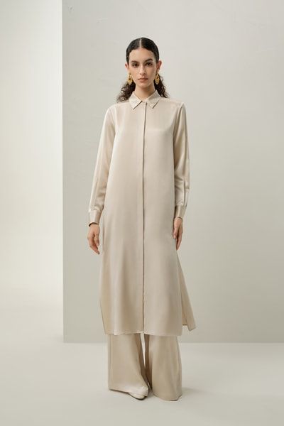 Luxuriöse weite Hose aus Stretch-Seiden-Charmeuse für Damen