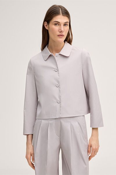 Hellbeige Baumwollstretch-Blazerjacke mit Kragen