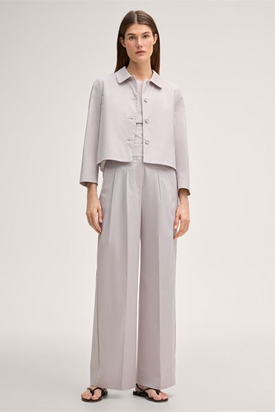 Hellbeige Baumwollstretch-Blazerjacke mit Kragen