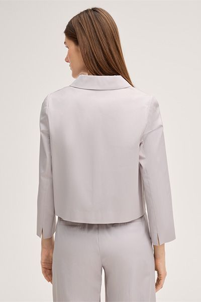 Hellbeige Baumwollstretch-Blazerjacke mit Kragen