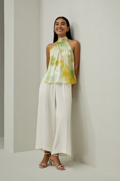 Neckholder-Top aus bedruckter Seidencharmeuse