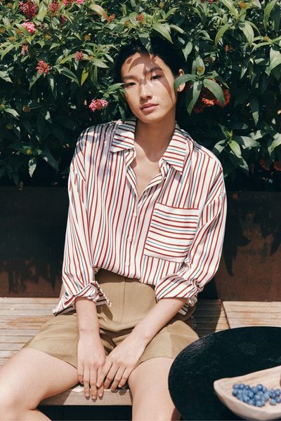 Oversize gestreiftes Seidenhemd