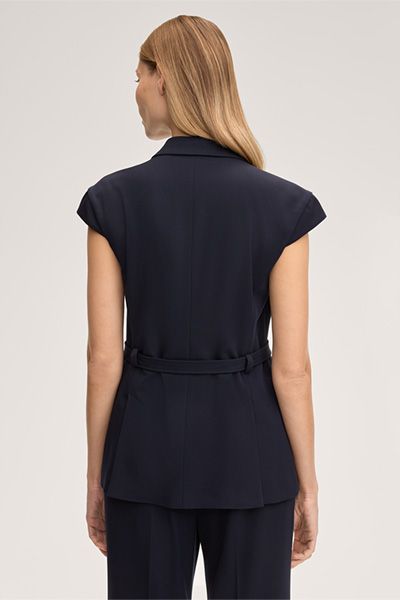 Brutto Schurwollstretch-Weste Marineblau mit Gürtel und kurzen Ärmeln