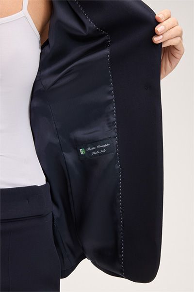 Brutto Schurwollstretch-Weste Marineblau mit Gürtel und kurzen Ärmeln