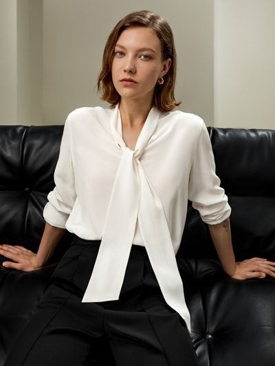 Seide Bluse mit Schleifen