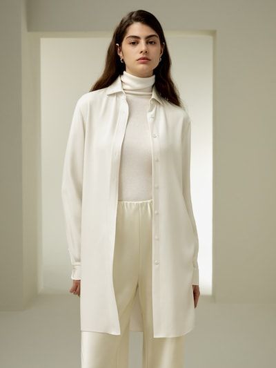 Gerades Langes Seide Hemd