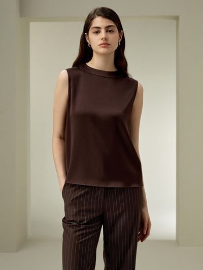 Rundhals Double-Faced Seide Shell-Top