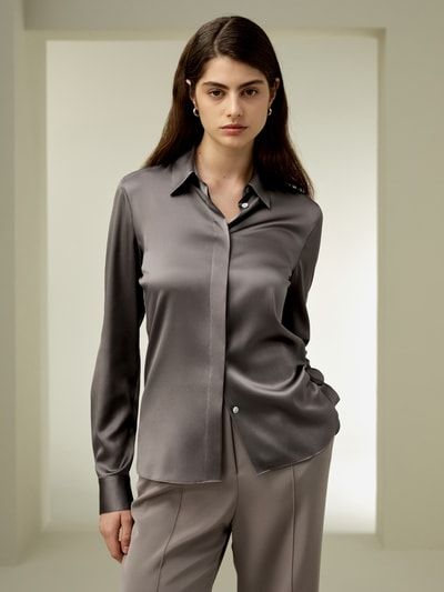 Satiniertes Seide Hemd