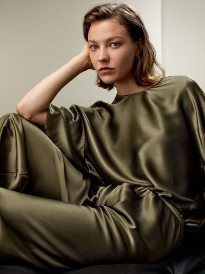 Lässige Rundhals Seide Bluse