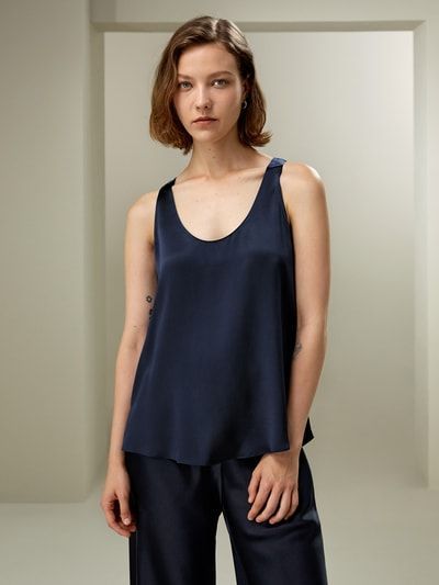 U-Hals Maschinenwaschbares Seide Top