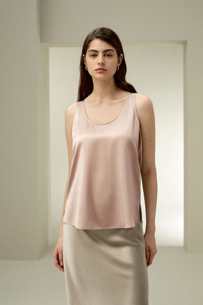 U-Hals Maschinenwaschbares Seide Top