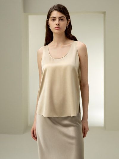 U-Hals Maschinenwaschbares Seide Top