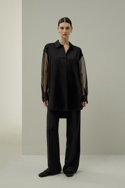 Seidenbluse mit Organza Ärmeln