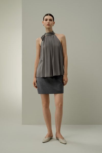 Verstellbare Georgette Bluse mit Schluppenkragen