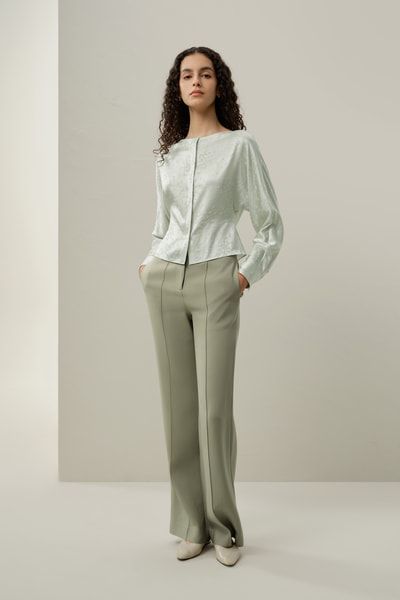 Stretch Jacquard Charmeuse Bootshals Blumen Bluse für Damen