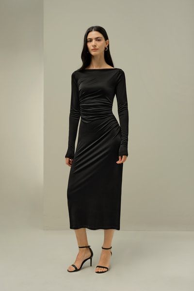 Seidenjersey Elegantes Midikleid mit Raffung