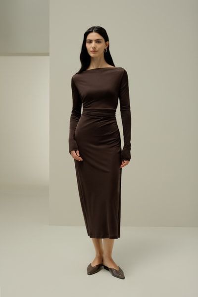 Seidenjersey Elegantes Midikleid mit Raffung