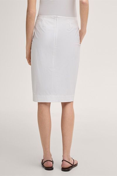 Bleistiftrock aus weißem Baumwollstretch-Gabardine mit Frontschlitz