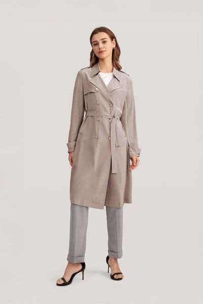 Seiden Trenchcoat | Klassischer Damen Doppelreiher