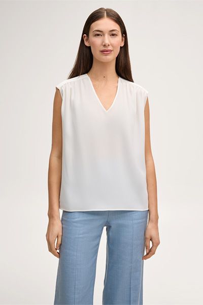 Windsor Crêpe Ecru Blusen-Top mit Schulterraffung