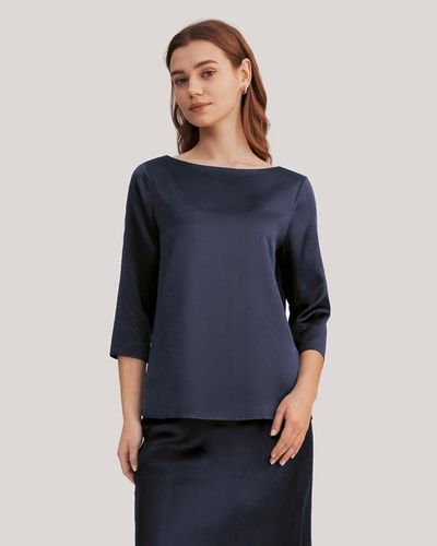 Seidenbluse mit 3/4 Ärmeln und Bootshalsausschnitt