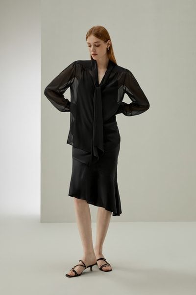 Jasmin Seidenbluse mit Fliege für Damen