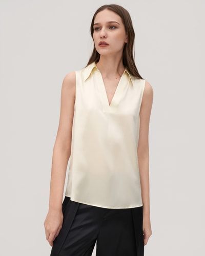 Ärmelloses Seide Violett Hemd mit V-Ausschnitt