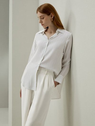 Cooles Seide Lotus Hemd mit Nadelstreifen