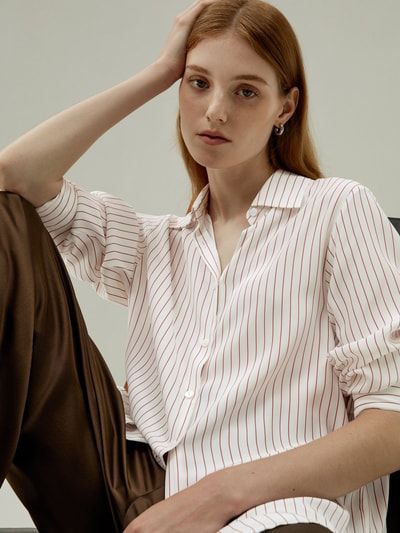 Cooles Seide Lotus Hemd mit Nadelstreifen