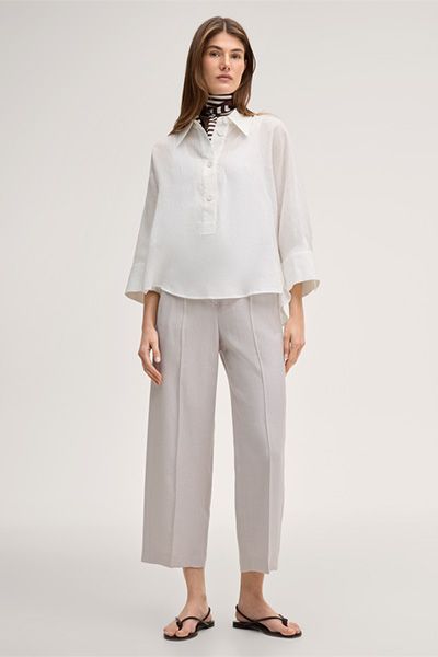 Leinenstretch-Culotte in Beige