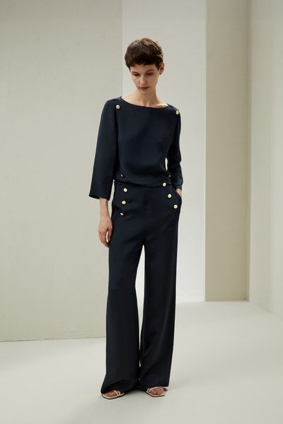 Seide Schlaghose Mit Knopfleiste Vorne