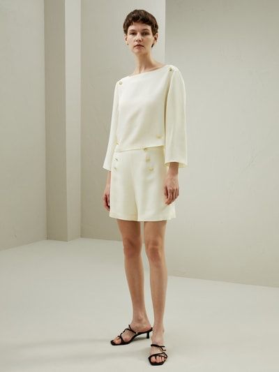 Hoher Taille Shorts Mit Knopfakzenten