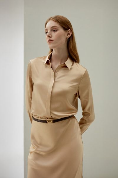 Basic Seidenhemd mit Verdeckter Knopfleiste Langarm