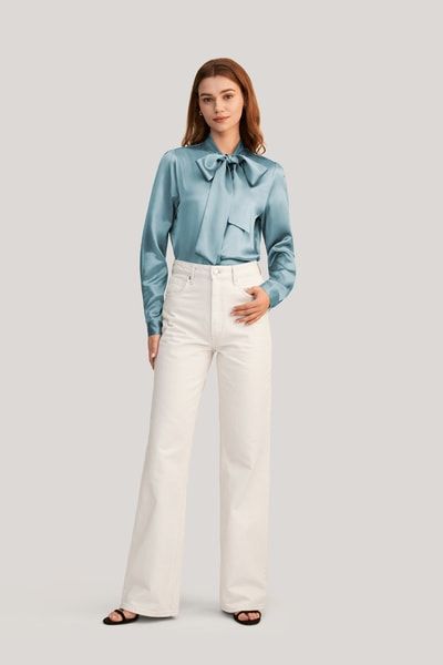 Damen Seidenbluse | Natürlicher Stoff Schleife