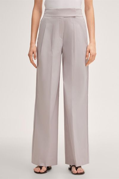 Palazzo-Hose aus Baumwollstretch mit Bundfalte in Beige